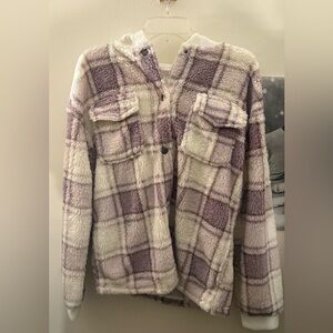 Pink Rose Plaid Teddy Jacket in Purple and Cream